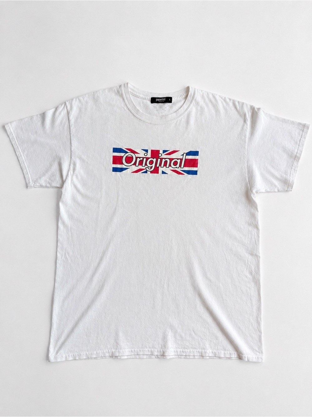 Papercut Union Jack Graphic T-Shirt White Size L Vintage Y2K Streetwear